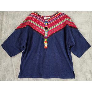 Aria Shirt Womens One Size Blue Denim Southwestern Tribal Vintage Made In USA